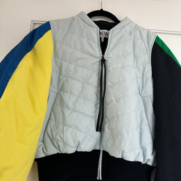 Loewe Bomber Jacket Quilted Color-block Balloon Sleeves w/ Detachable Wrap Scarf - Picture 8 of 15